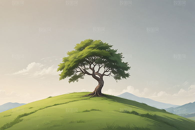 山丘上的孤独树图片