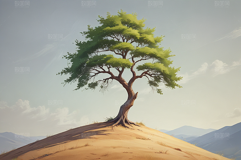 山丘上的孤独树图片