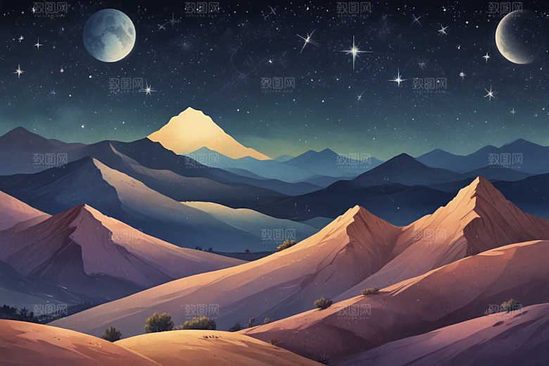 夜晚沙漠星辰图片