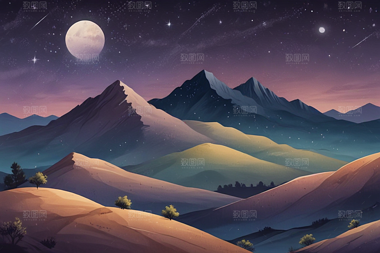 夜晚沙漠星辰图片
