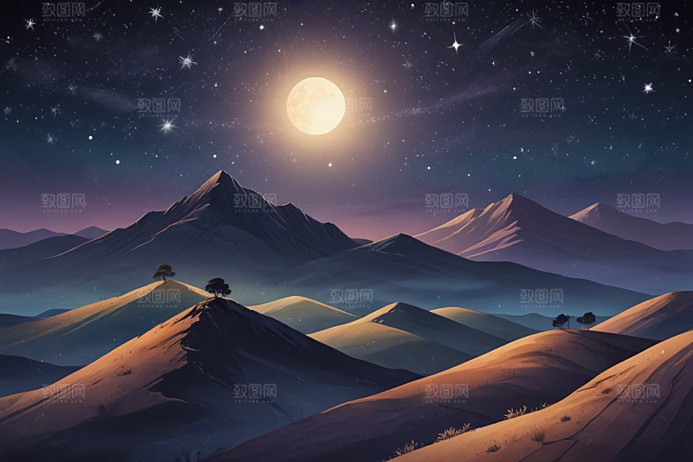夜晚沙漠星辰图片