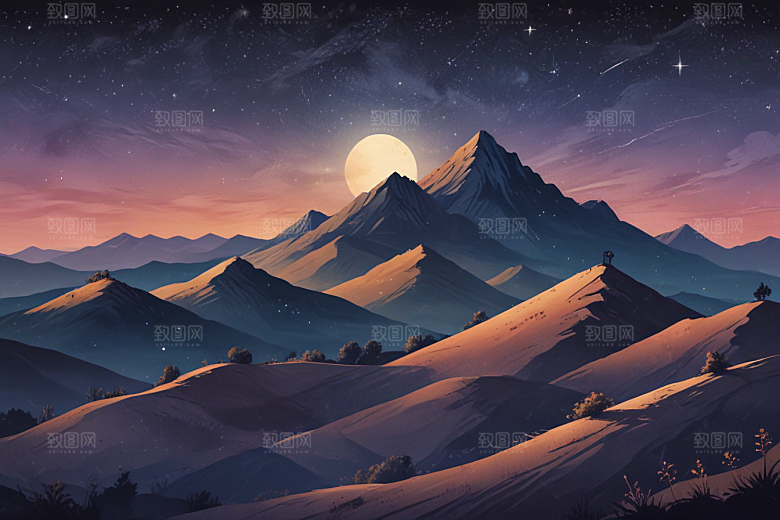 夜晚沙漠星辰图片