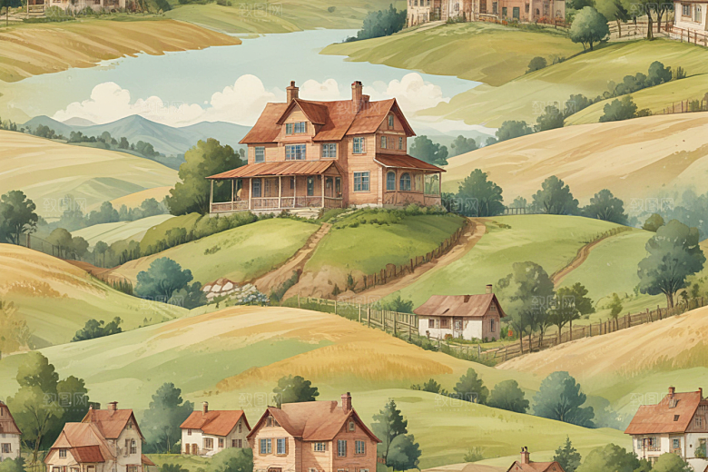 田园风光插画图片