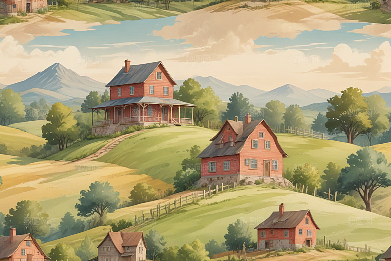 田园风光插画图片