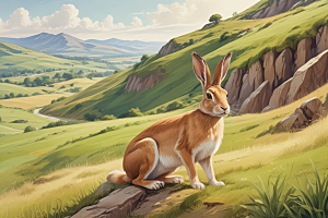 兔子在山谷自然生态绿意萌宠