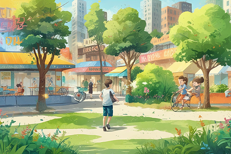 阳光明媚小镇风光图片