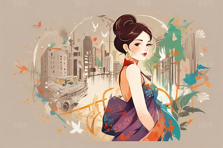 动漫美女街头风情图片
