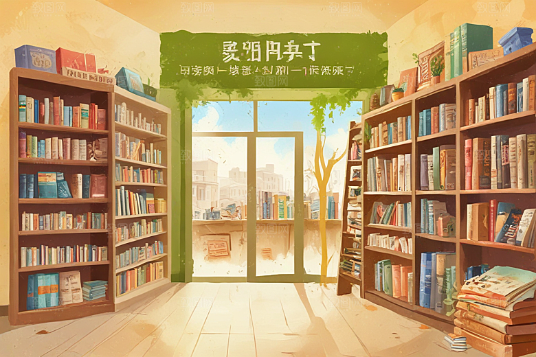 复古怀旧风格书店插画图片