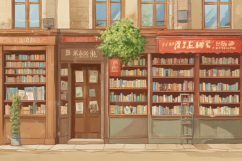 复古怀旧风格书店插画图片