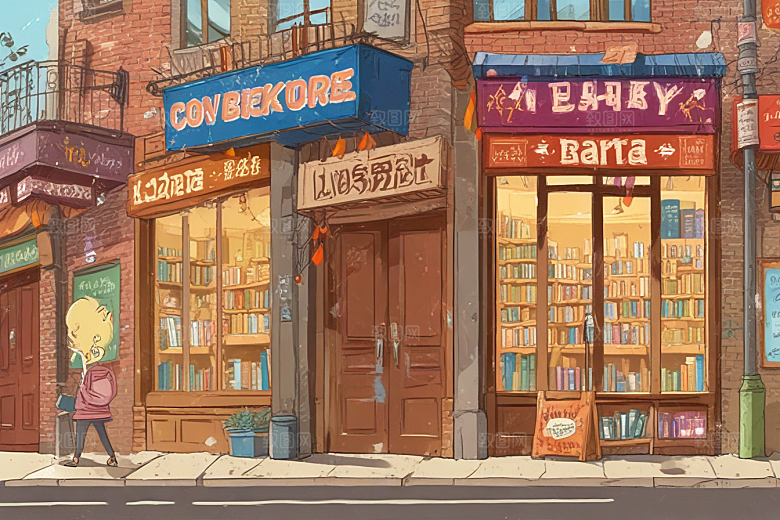 复古怀旧风格书店插画图片