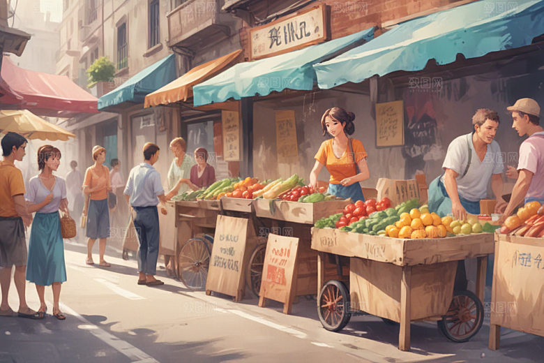 怀旧港风插画展现市井生活气息图片