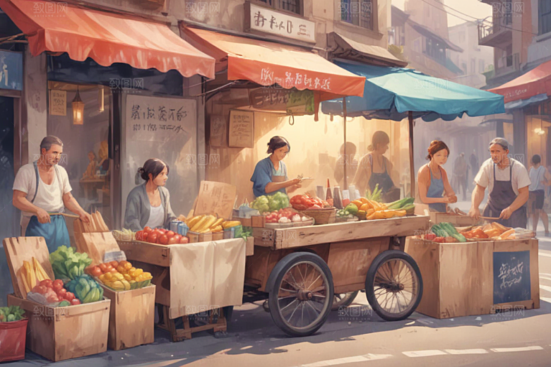 怀旧港风插画展现市井生活气息图片