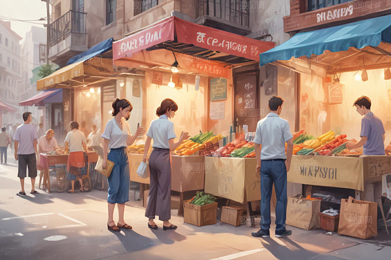 怀旧港风插画展现市井生活气息图片