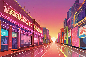 霓虹灯下城市街道图片