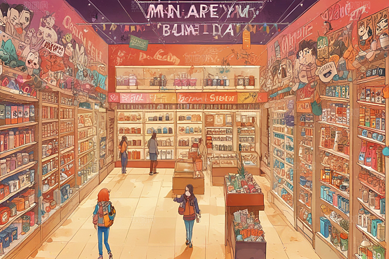复古怀旧小卖部手绘画图片