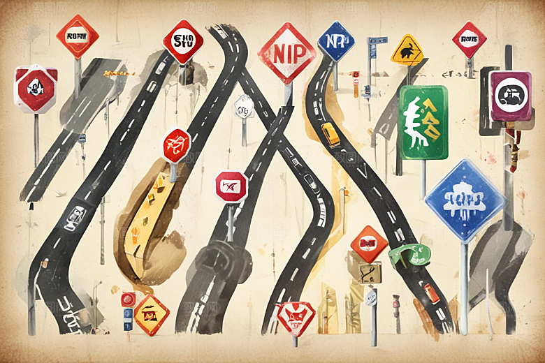 创意交通标志融合道路景象图片