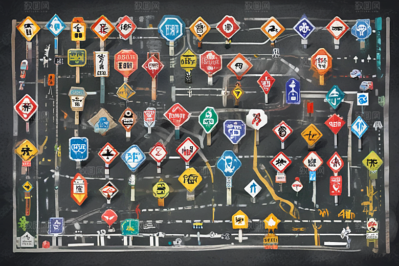 创意交通标志融合道路景象图片