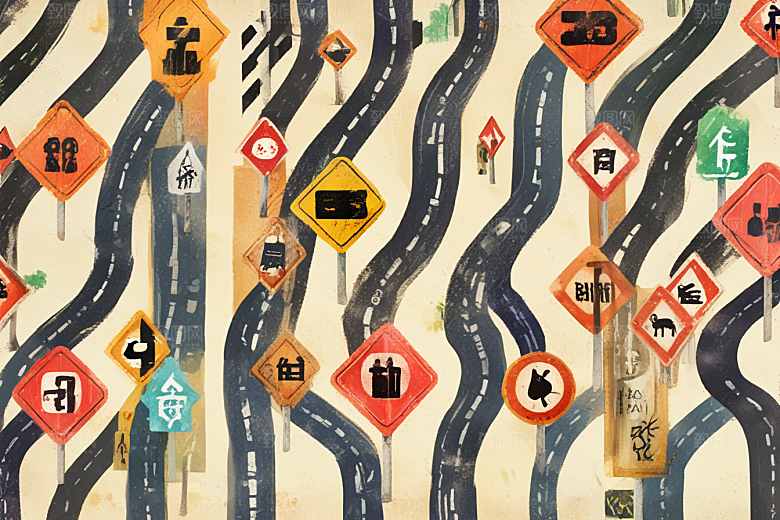 创意交通标志融合道路景象图片