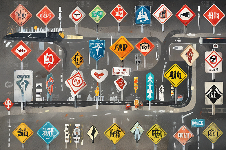 创意交通标志融合道路景象图片