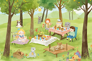 标题：午后阳光下的甜蜜野餐时光图片