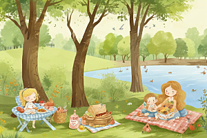 标题：午后阳光下的甜蜜野餐时光图片