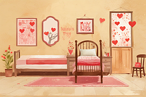 标题：浪漫满屋，甜蜜情人节布置插画图片