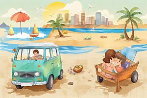 标题：沙滩度假时光：情侣共享浪漫时刻图片