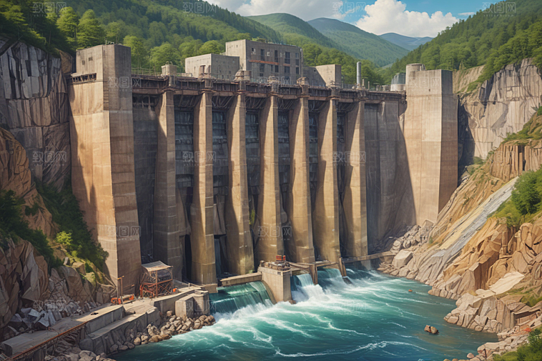 水电站建设壮观景象图片