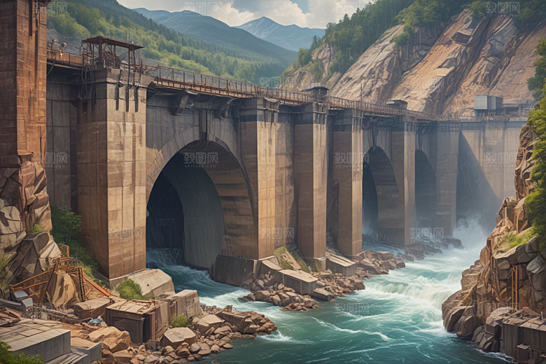 水电站建设壮观景象图片