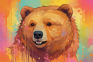 色彩斑斓熊头像插画图片