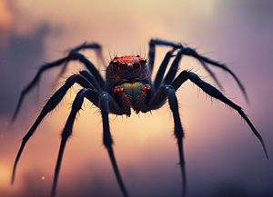 恐怖蜘蛛入侵夜幕森林图片