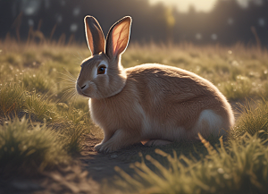 森林中的白色小兔自然美景瞬间捕捉插画图片