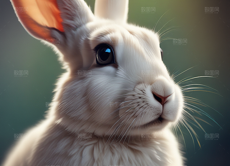 森林中的白色小兔自然美景瞬间捕捉插画图片