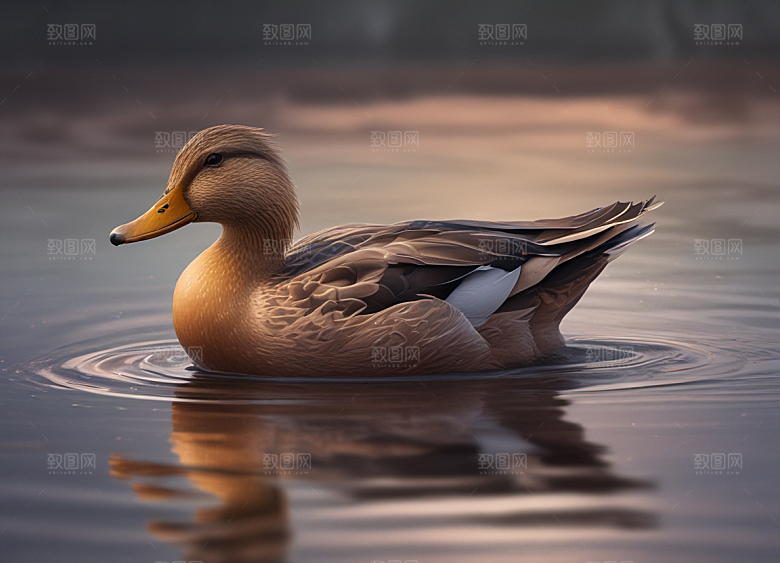 宁静湖水中的优雅鸭子图片