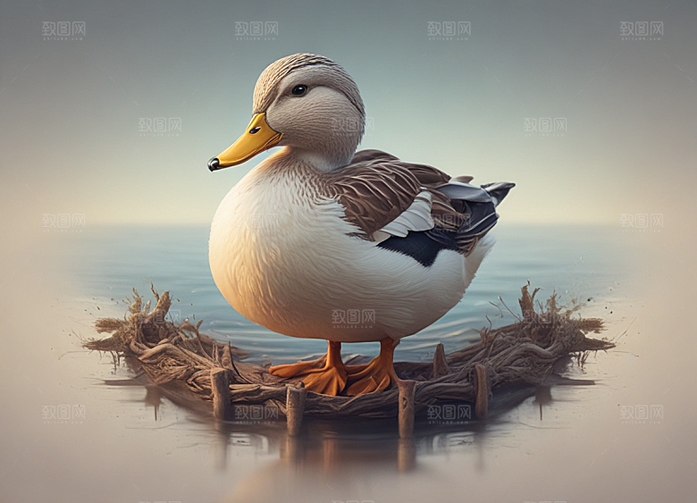 宁静湖水中的优雅鸭子图片