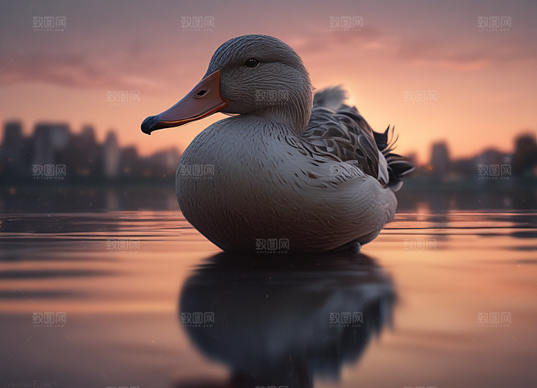 宁静湖水中的优雅鸭子图片
