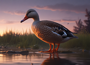 宁静湖水中的优雅鸭子图片