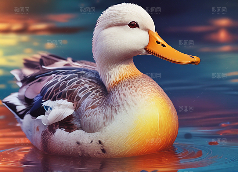 宁静湖水中的优雅鸭子图片