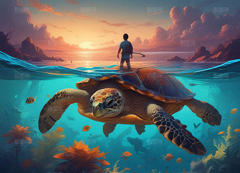 少年与海龟的奇幻之旅图片