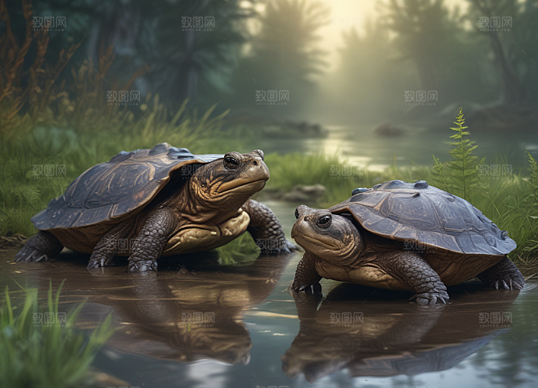 古生物复原图史前鳄龟家族图片