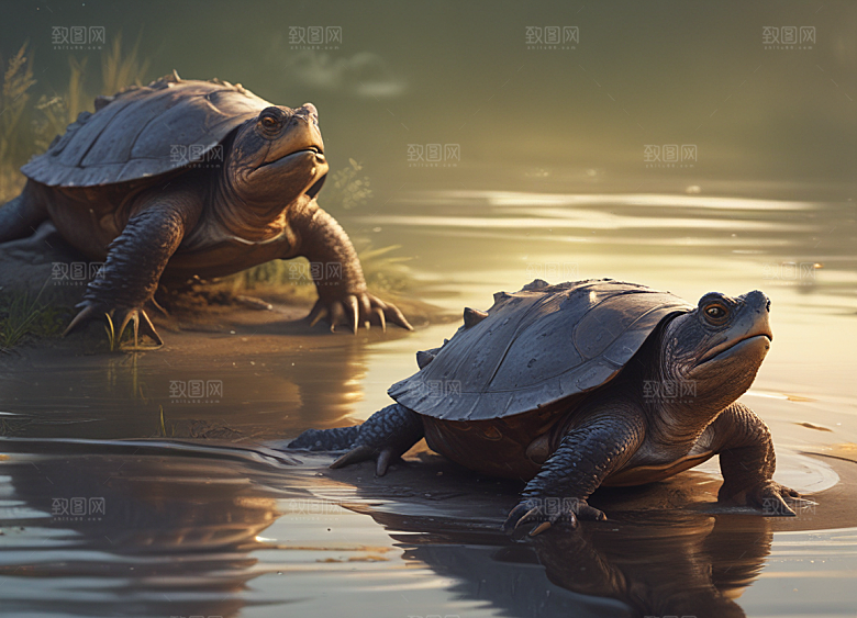 古生物复原图史前鳄龟家族图片