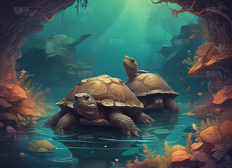 古生物复原图史前鳄龟家族图片