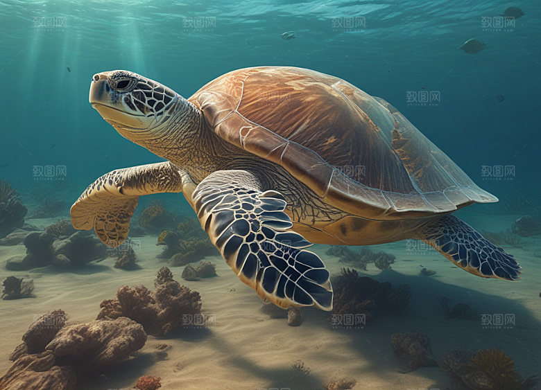标题：海洋中的海龟生态图片