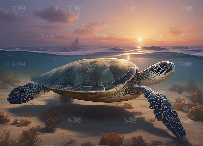 标题：海洋中的海龟生态图片