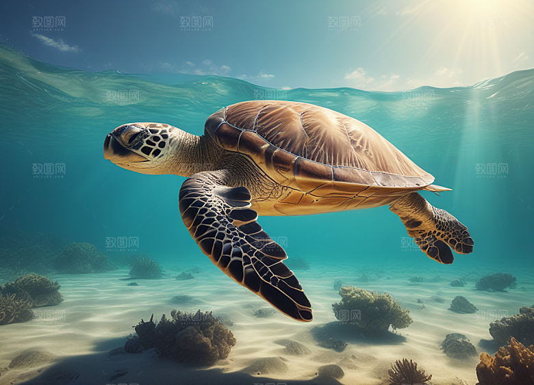 标题：海洋中的海龟生态图片