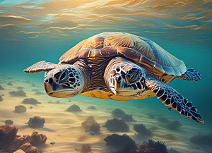 标题：海洋中的海龟生态图片
