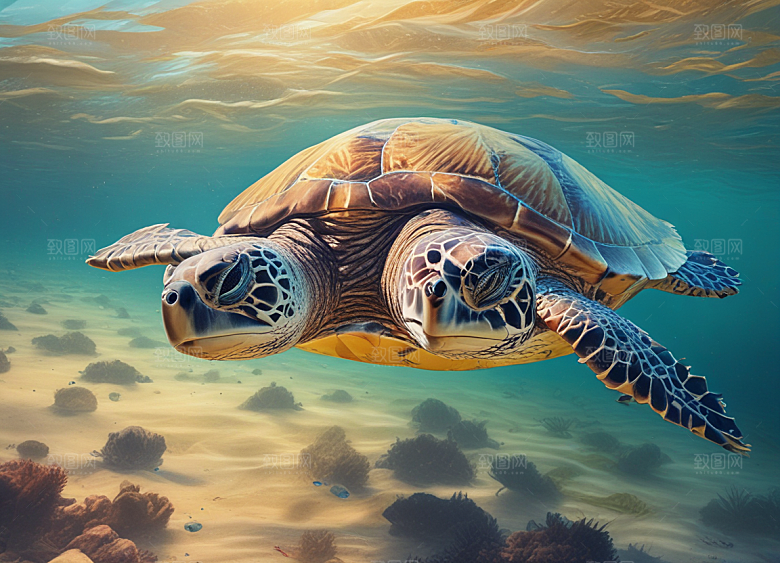 标题：海洋中的海龟生态图片