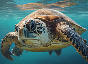 标题：海洋中的海龟生态图片