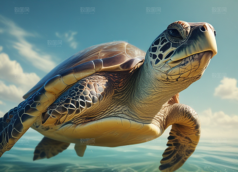 标题：海洋中的海龟生态图片