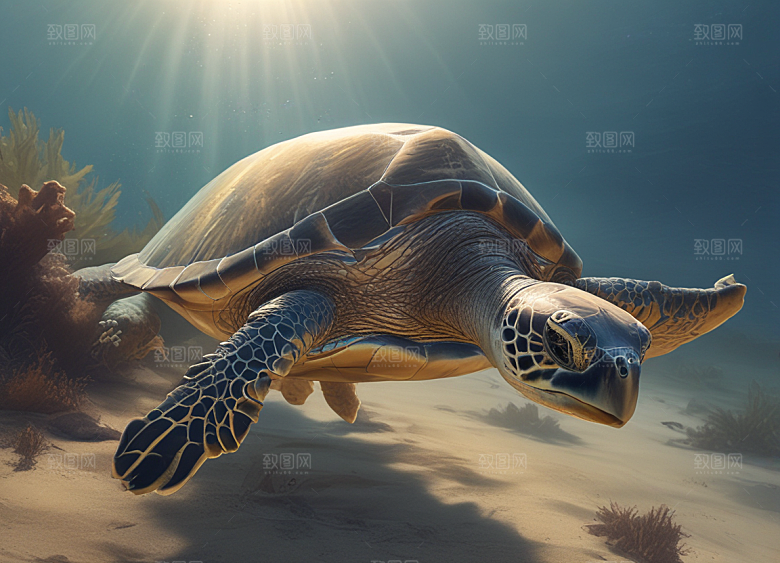 标题：海洋中的海龟生态图片